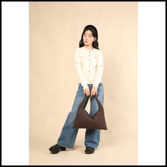 Vegan Leather Woven Tote Hobo Bag Large Shoulder Purse Vintage Suede - Picture 3 of 6